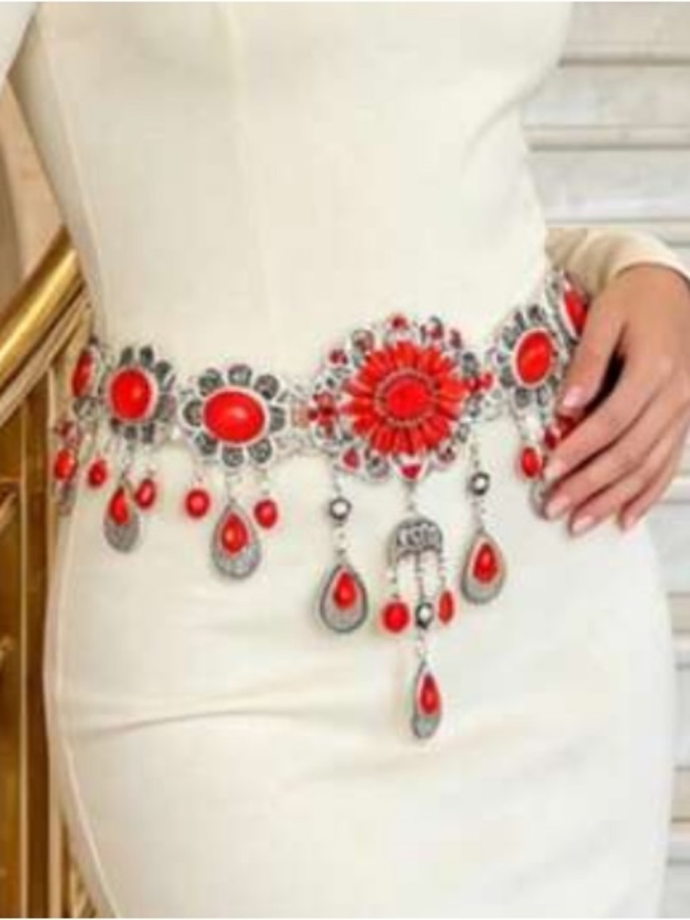 Red Turquoise Boho Statement Waist Chain Belt